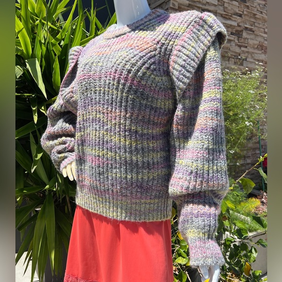 Multicolor Pastel Knit Statement Layered Shoulder Sweater - Picture 10 of 10